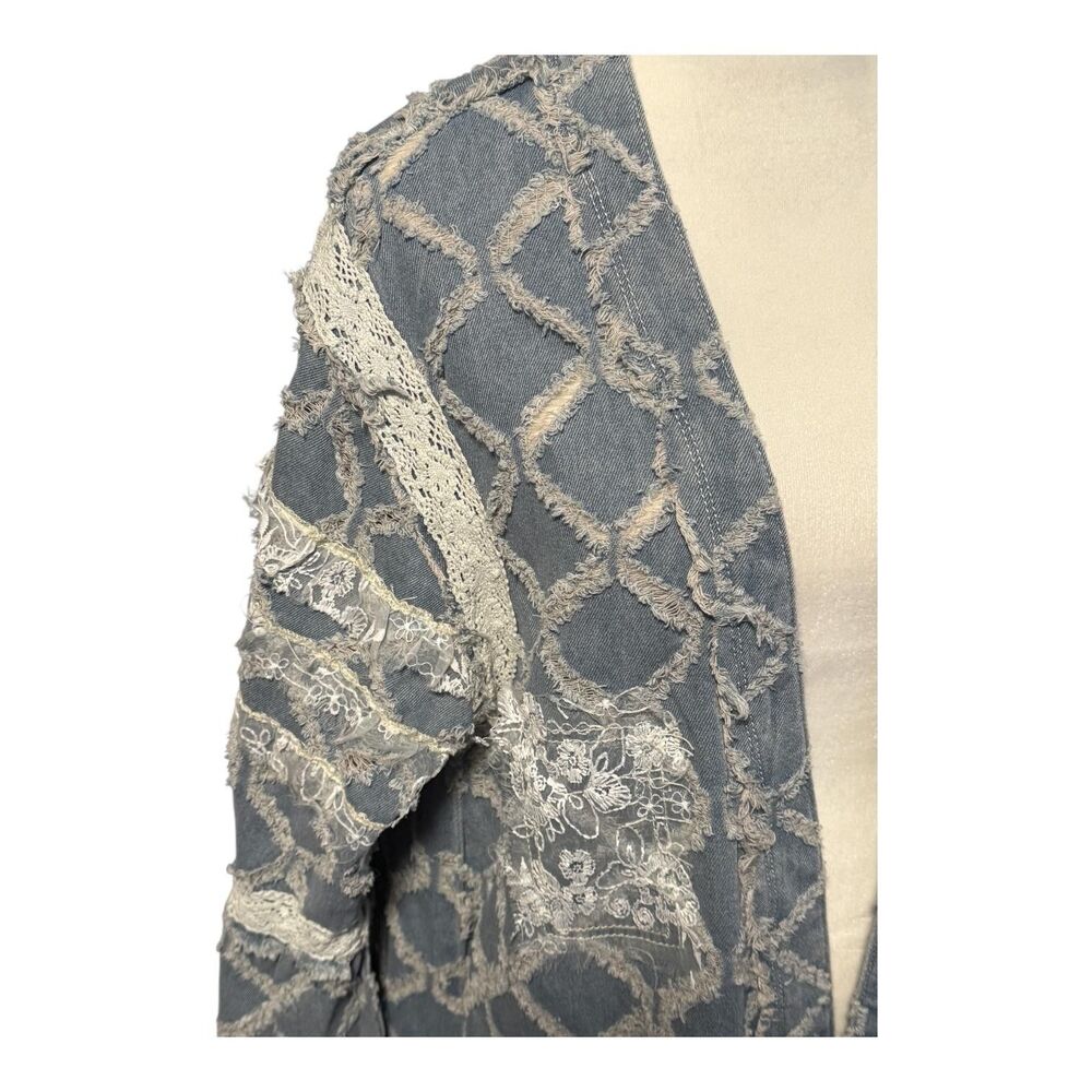 POL Premium Womens Small Blue Denim Long Duster Lace Patchwork Boho Oversized‎ - Picture 6 of 16